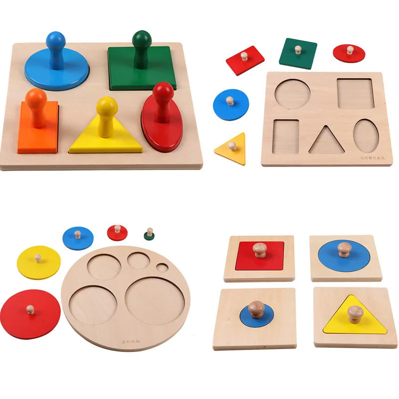 Jouets de Puzzle Montessori en bois, formes géométriques