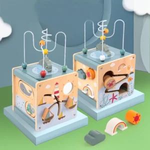 Cube d’activité en bois Montessori 5-en-1