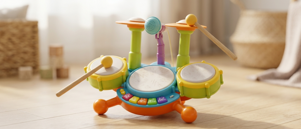 Batterie musicale colorée pour enfant avec micro.