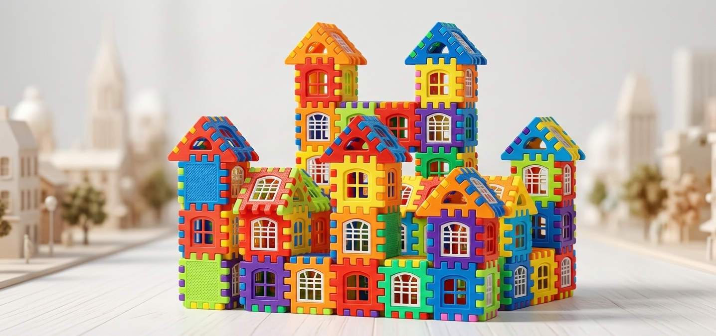 Château miniature en pièces de jeu imbriquées.