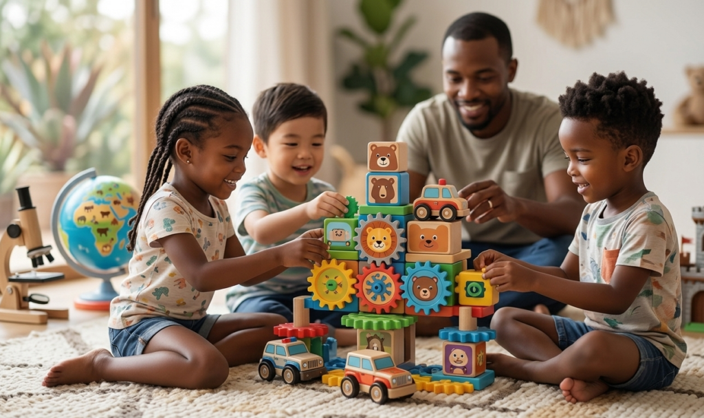 Construction de tour d'engrenages en famille.