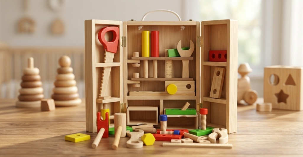 Outils en bois pour enfants, jouet éducatif.