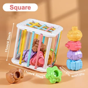 Cube Montessori à élastiques avec formes - Jouet sensoriel bébé dès 18 mois