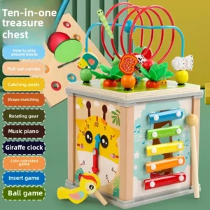 Cube Montessori multifonction en bois - Jouet éducatif bébé de 6 à 10 en 1