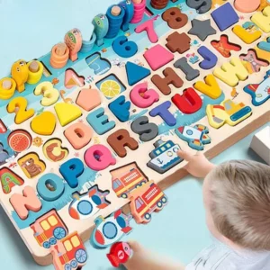 Jeu Montessori en bois 4 en 1 et 8 en 1 – Chiffres, lettres et pêche magnétique