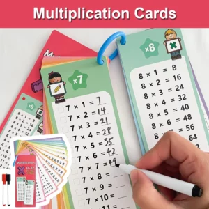 Cartes de multiplication Montessori effaçables – Tables de 0 à 12