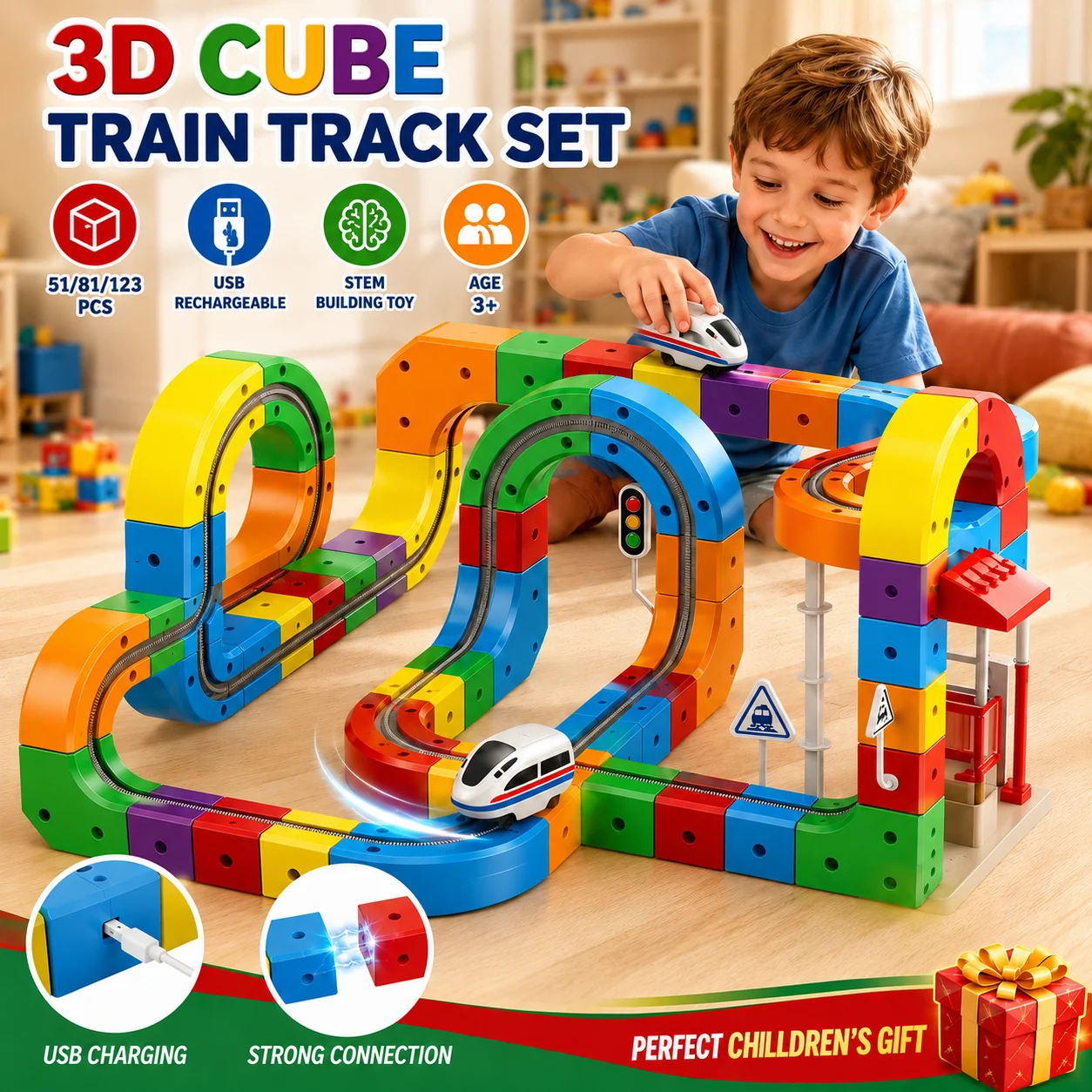 Circuit de train magnétique STEM rechargeable USB